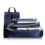 NICOSHOW Compression Packing Cubes Travel Organizer, Navy Packing Cubes for Carry-on Luggage, 4 Set Luggage Organizer with 3 Compressible Packing Cubes and Shoe Bag