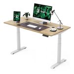 ErgoYou Premium Electric Laminated Height Adjustable Table Heavy Duty-Dual Motor 3 Stage-150 Kgs Max Weight Capacity-E3 Series-Ergonomic Sit Stand Desk-59 X 29.5 Inches-Maple Laminate Table Top