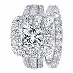 SHELOVES 925 Sterling Silver Bridal Ring Sets for Women Princess Cubic Zirconia Engagement Wedding Rings Set Fake Diamond Sz O