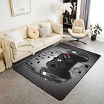 Gamer Area Rug 3x5, Black Grey Headphones Musical Design Games Gamepad Rug for Kids Boys, Video Game Room Decor Retro Playing Gamer Carpet, Gaming Controller Decorative Rug for Playroom Bedroom