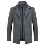 KUDMOL Men's Winter Wool Coat with Removable Cotton Gilet 2-in-1 Winter Warm Casual Peacoat(Grey,4XL)