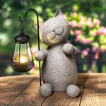 Eletorot Cat Solar Garden Ornaments Outdoor: 30cm Funny Cat Ornaments with Solar Lights, Birthday Gifts for Cat Lovers Mum Nan Women, Waterproof Cat Statue Animal for Garden Balcony Decor Accessories