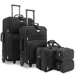 Monzana® 5 Pcs Luggage Set | 2 Suitcases 60L/34L with 4 Spinners | Business Bag 16L | 2 Cosmetic Bags 3L | Click-Strap-System | Soft Shell Travel Bags | Black