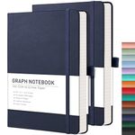 RETTACY Graph Paper Notebook 2-Pack - Graph Grid Paper Notebook with 192 Pages per Pack, Notebooks for Work, School, 100 GSM Paper, Leather Hardcover, Inner Pocket, 5.7'' × 8.3'' (Blue & Blue)