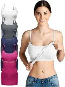 Emmalise Women Basic Built In Bra Spaghetti Strap Layering Cami Top Tank 4 Pack, 4 Pack White Charcoal Navy Fuchsia, Small