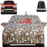 AUTOUNIKO Waterproof Car Body Cover for Hyundai Creta with Mirror and Antenna Pocket and Soft Cotton Lining (Full Bottom Elastic Triple Stitched) (Jungle Print with Red Piping)
