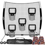 YNSZAS 𝑵𝑬𝑾 [5-in-1] Football Throwing Target Net, 7x7 FT, Portable Football Training Equipment Accessories, Upgraded Weather Resistance Quarterback Practice Toss Thrower Trainer Gear Launcher