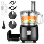 Davivy 7-Cup Food Processor with Built-in Storage Drawer | 600W Motor, 9-Blade Set for Slicing, French Fries, Dough Kneading | 3-Speed Compact Chopper for Home Kitchen, Black