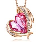 CDE Love Heart Pendant Necklaces for Women Silver Tone Rose Gold Tone Crystals Birthstone Mother's Day Jewelry Gifts for Women Birthday/Anniversary Day/Party (A-Oct.-Rose Gold Pink)