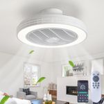 LOKUNM Reversible Ceiling Fans with Lights 48cm Smart Ceiling Fan Light 6 Speeds Dimming Flush Mount Ceiling Lights with Fans and Remote 36W Memory Ceiling Fan Quiet Fan Light Ceiling for Bedroom