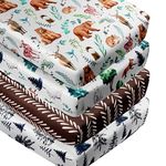 REZIPO 4 Pack Woodland Forest Animals Wood Tree Neutral Unisex Fitted Baby Crib Sheets Set for Baby Boys or Girls