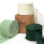 Ribbli Chiffon Ribbon 1.5 inch x 30 Yard Handmade Silk Ribbon,Ivory/Sage Green/Forest Green Fringe Chiffon Ribbon for Wedding Invitations, Bridal Bouquets Wrapping, Flower Arrangement Decoration