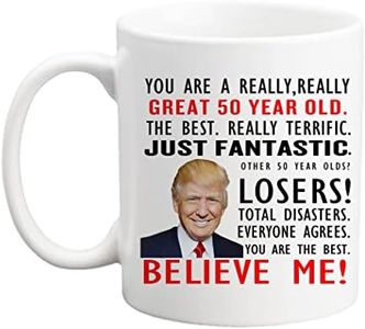 Qsavet 50th Birthday Gifts For Women, Trump Coffee Mugs for 50 Year Old, 1973 Birthday Gifts for Men, Novelty Coffee Mug for Mom, Dad, Family, Neighbor, Coworker, Teacher - 11oz Trump Mug