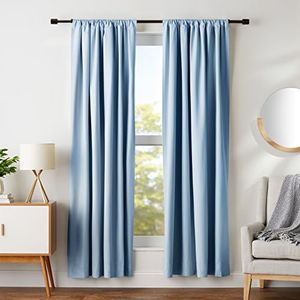 Amazon Basics Room Darkening Blackout Window Curtains with Tie Backs Set - 107 x 214 centimeters, Light Blue, 2 Panels