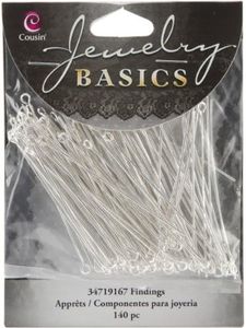 Cousin Jewelry Basics Eye Pin, Bright Silver, 140-Piece