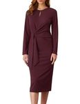 GRACE KARIN Ladies Long Sleeve Bodycon Dress for Autumn Winter Tie Knot Elastic Vintage Festival Party Cocktail Dress Dark Red M