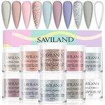 Saviland Acrylic Powder Set: 10 Colors Acrylic Nail Powder Glitter White Pink Professional Polymer Colored Acrylic Nail Powder for Nail Extension No Nail Lamp Needed