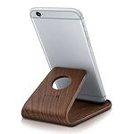 kalibri Wooden Phone Stand - Universal Mobile Phone and Tablet Holder Made of Real Wood - For Desk, Bedside Table, Night Stand - Dark Brown Walnut