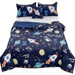 Megamayga Kids Space Comforter Set Outer Space Bedding Twin Size for Teens Boys Girls 6 Piece Bed in A Bag Space Rocket Planets Bedding Set 3D Galaxy Space Theme Bedding Comforter with Space Sheets