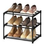 Flosvotals 3 Tier Shoe Rack,Space Saving Shoe Storage Organiser,Metal Storage Rack, Easy Assembly & Strong Design, Stackable Shoe Shelf, for Hallway, Living Room, Bedroom,Black