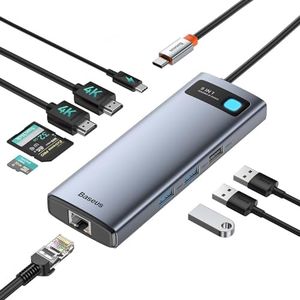 Baseus Stations d'accueil pour Ordinateur Portable 9 en 1 Dock Double Moniteur Adaptateur USB C avec 2 HDMI 4K, Gigabit Ethernet, 100W PD, SD/TF, 3 USB pour MacBook/Dell/HP/Surface/Lenovo/Steam Deck