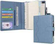 Wason A5 Binder PU Leather Journal Ring Portfolio Lined Notebook Refillable Paper Diary with Removable Clipboard Writing Notepad for Travel Business School Agenda Organizer (Mist Blue)