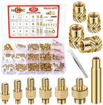 Hapric 307 Threaded Inserts for Plastic Set, M2-M6 Heat Set Insert with M2-M8 Soldering Iron Tips, Brass Heat Set Insert Tool Metric Knurled Nuts Assortment Kit for Plastic and 3D Printing