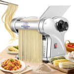 Moongiantgo Electric Pasta Machine Fresh Stainless Steel Pasta Machine with Blades 1.5 mm Fine and 4 mm Flat, 6 Degree Adjustable Thickness 0.3-3 mm, for Fettuccine, Tagliolini, Spaghetti