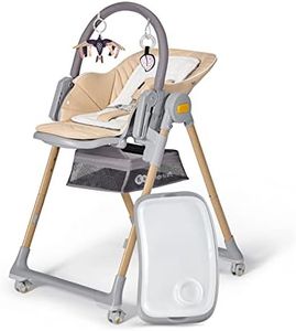 Kinderkraft LASTREE Chaise haute bébé evolutive de la naissance 2 en 1, Transat bébé avec Arche 2 jouets, Pliable, Position allongée, Réglable, Beige