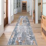 famibay 2x10 Runner Rugs for Hallway Modern Abstract Runner Rug Washable Non Slip Hallway Rug Runner with Rubber Backed Long Soft Carpet Floor Runners for Hallway Kitchen Entryway (Grey/Rust)