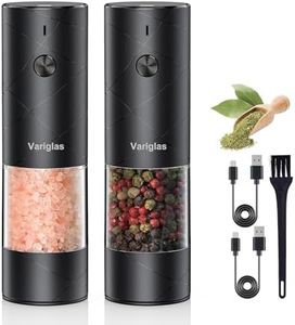 Variglas Lot de 2 moulins à sel et à poivre électriques avec rechargeable par USB, moulin à épices électrique amélioré de grande capacité, grossièreté réglable, lumière LED, adapté pour la cuisine
