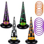 Halloween Ring Toss Game Halloween Toss Game Props 4pcs Inflatable Witch Hat with 10 Rings Target Toss Toy Set, Halloween Party Games for Kids Adults Family Halloween Fun Game Indoor Outdoor