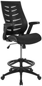 Flash Furniture Kale High-Back Ergonomic Mesh Office Chair with Flip-Up Arms and Adjustable Foot Ring, Spine-Back Tall Executive Swivel Chair, Black