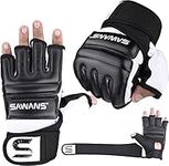 SAWANS Punch Bag Boxing Gloves Karate Mitts MMA Body Combat Taekwondo Training Martial Art Fighting Grappling Muay Thai (Black, Medium)