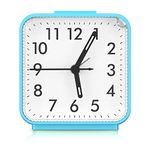 AMIR Analog Alarm Clock, Silent Non Ticking Small Clock, Travel Alarm Clock with Snooze & Light, Ascending Beep Sounds, Battery Operated Loud Alarm Clock for Bedroon, Bedside, Desk (Blue)