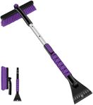 Odoland 33" Extendable Snow Brush with Detachable Ice Scraper for Car Windshield with Foam Grip and 360° Pivoting Brush Head for Christmas Car Auto Truck SUV, Purple