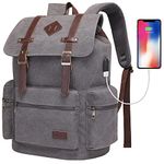 MODOKER Vintage Backpack for Men Women 17 Inch, Laptop Backpack - School, Travel, or Work Bookbag Fits Computer & Tablet, Canvas Fashion Daypack with USB Charging Port, Grey