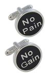 COLLAR AND CUFFS LONDON - PREMIUM Cufflinks with PRESENTATION GIFT BOX - No Pain No Gain - Brass - Sport Workout Gym Running - Silver and Black Colours