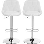 Yaheetech Modern Bar Stools Set of 2 Height Adjustable Swivel Bar Chair with Backrest Chrome Footrest for Breakfast Bar Counter Home Kitchen White