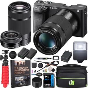 Sony a6400 4K Mirrorless Camera + 16-50mm & 55-210mm 2 Lens Kit ILCE-6400L/B Black | Official Sony USA Partner Model | Bundle with Deco Gear Photography Case & Accessories + Extra Battery