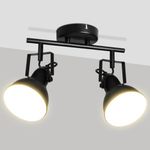 LTBLIGHT LED Track Lighting Kit, 2-Light Directional Ceiling Light Fixture, Industrial Black Ceiling Spot Lights Fitting for Kitchen, Bedroom, Art Wall, E26 Base, Bulbs Not Included