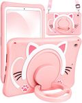 Wazzasoft for iPad 9th/8th/7th Generation Case 10.2 Inch Cute Girls Kawaii Cover Girly 3D Cat Cartoon Women with Rotating Handle Stand & Strap Soft Silicone Funda for Apple iPad Cases 9th/8th/7th Gen