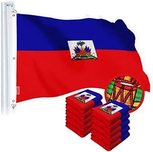 G128 10 Pack: Haiti Haitian Flag | 6x10 Ft | StormFlyer Series Embroidered 220GSM Spun Polyester | Country Flag, Embroidered Design, Indoor/Outdoor, Brass Grommets, Heavy Duty, All Weather