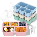 Yoniko Bento Lunch Box - 4 Pack, 5 Compartments Bento Snack Boxes for Kids and Adults, Reusable Food Storage Snack Containers, with 2 Spoons, Stackable for School, Work, Travel