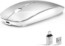 Wireless Mouse for Laptop, Bluetooth Mouse for MacBook Pro/Air/Mac/iPad/Chromebook/Computer -Rechargeale Dual Mode(USB 2.4Ghz + Bluetooth 5.2) Silent Cordless Mouse with USB C Adapter(WhiteSilver)