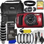 Ultimaxx Advanced OM System Tough TG-7 Digital Camera Bundle (Red) - Includes: 64GB Extreme Memory Card, 2X Replacement Batteries, Rapid Travel Charger, Protective UV Filter & More (25pc Bundle)