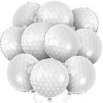 KatchOn, White Foil Golf Balloons - 18 Inch, Pack of 10 | Mylar Golf Ball Balloons for Golf Party Decorations, Hole in One Birthday Decorations | Golf Party Supplies, Golf Birthday Party Decorations