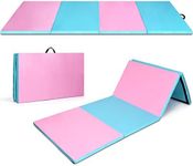 Giantex Gymnastics Mat, 4’ x10’ x 2” Thick Tumbling Mat, Folding Exercise Mats for Indoor Outdoor, Detachable PU Leather Gymnastics Exercise Mat for Tumbling, Stretching, Yoga (Baby Pink/Blue)