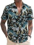 COOFANDY Men's Resort Wear Casual Shirt Hawaiian Island Shirts Linen Big and Tall Shirt