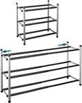 3-Tier Expandable Shoe Rack Stackable Shoe Organizer Adjustable Metal Iron Shoe Shelf, Free Standing Storage for Closet Entryway Doorway Bedroom Footwear